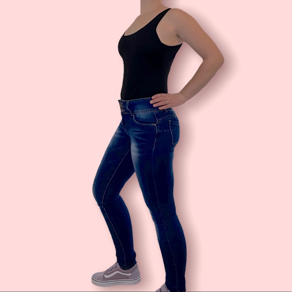 High Waisted Stretch Skinny Jeans by Bamboo Jeans.